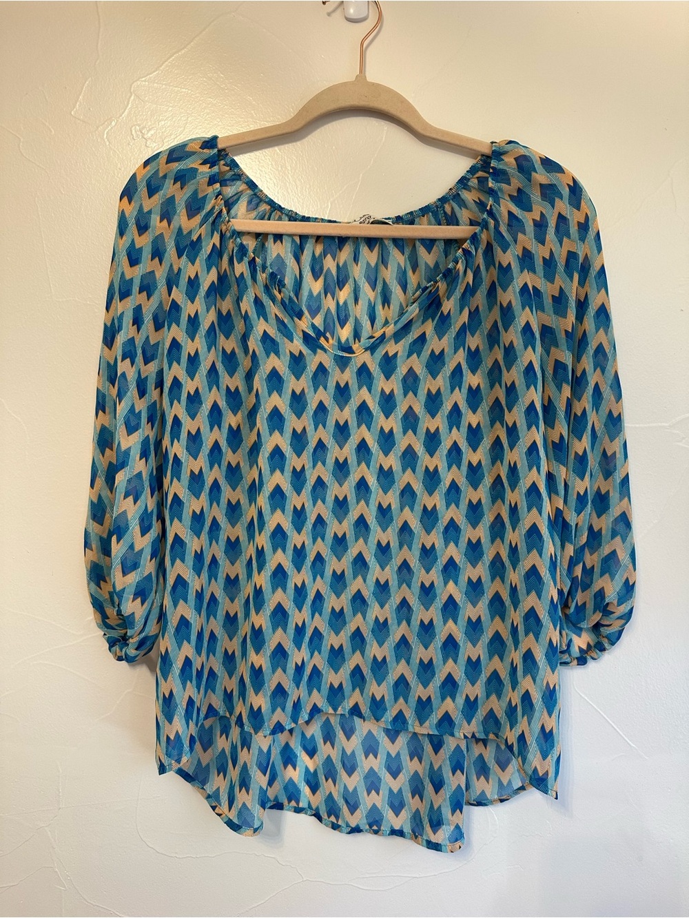 ezra Geometric Sheer Blouse - Blues & Light Orange